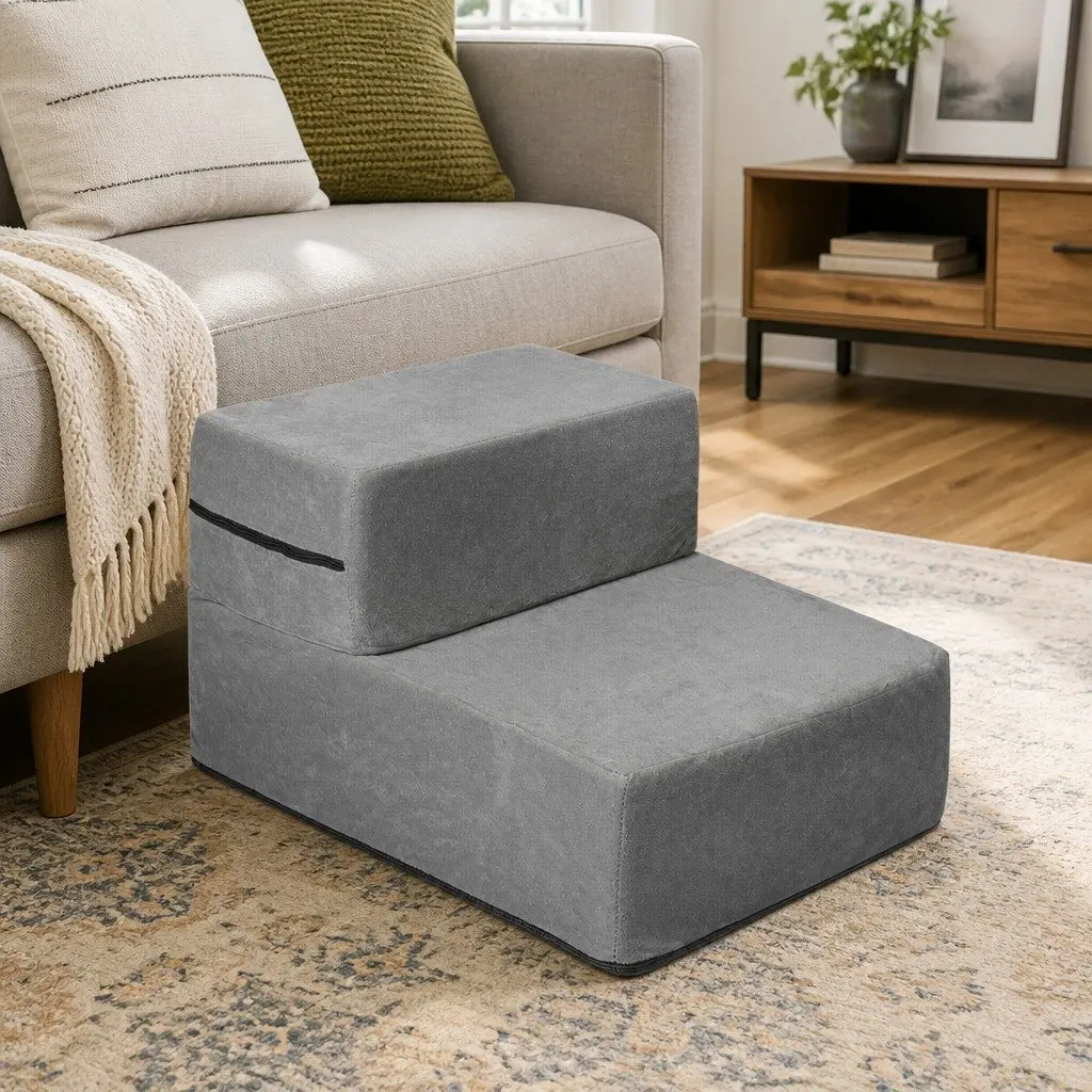 Pet Stairs Grey 2 Step Adjustable Height Anti-Slip Bottom Climbing Helper