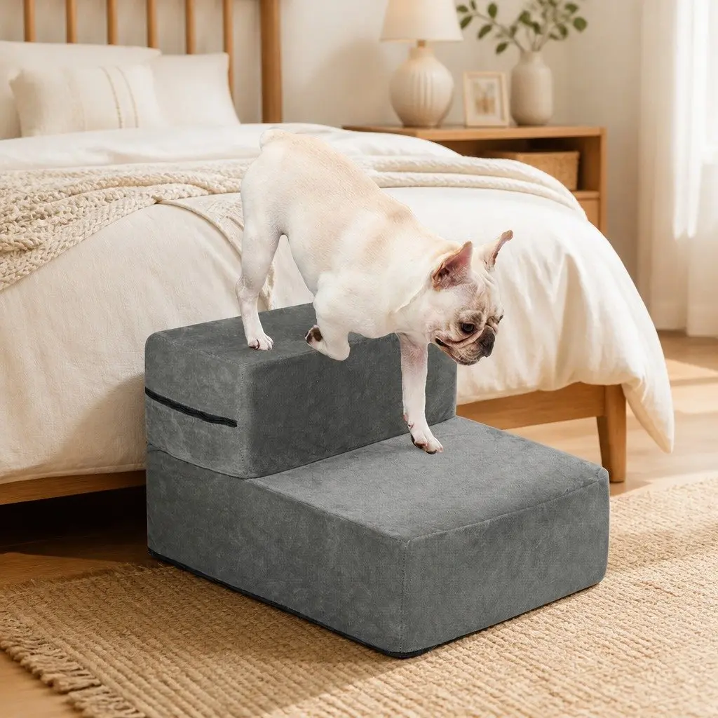 Pet Stairs Grey 2 Step Adjustable Height Anti-Slip Bottom Climbing Helper