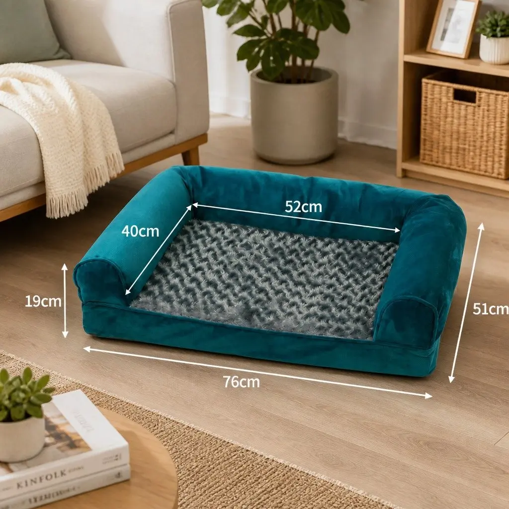 Pet Bed Sofa Blue Grey Medium Orthopaedic Memory Foam Washable