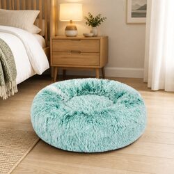 Pet Bed Cat Dog Donut Nest Calming Large Plush Comfort Raised Rim Non-Slip
