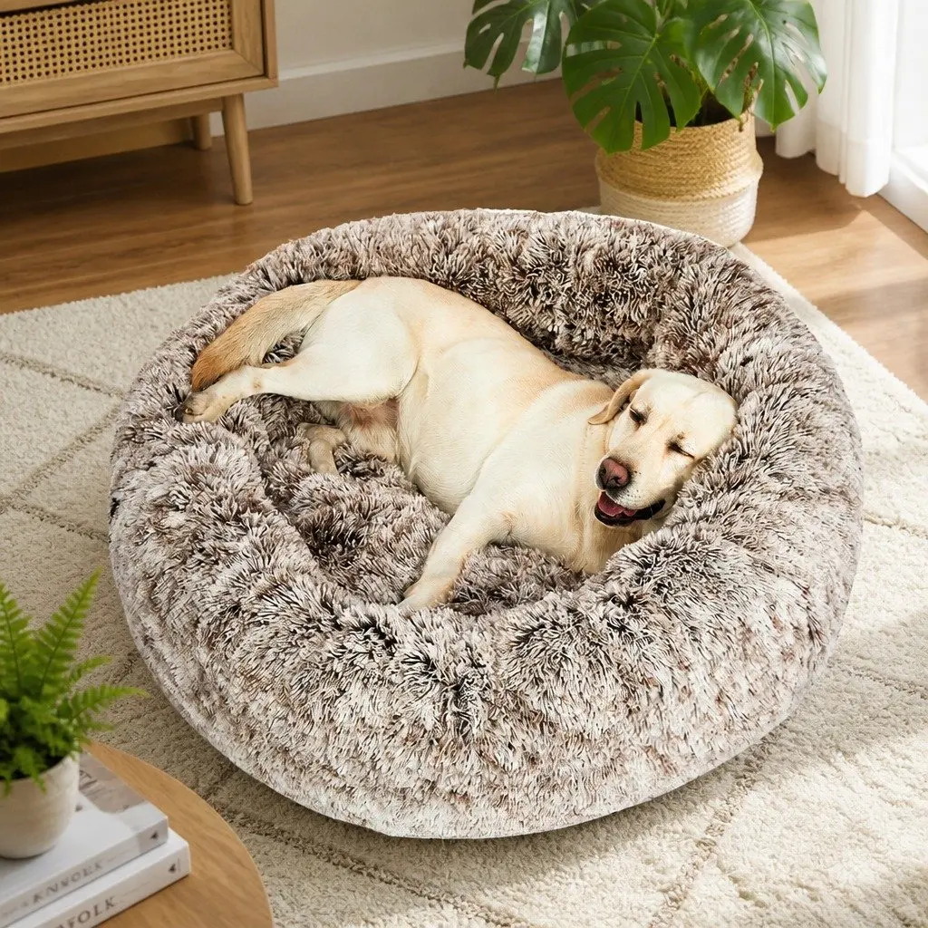 Dog Calming Bed Cover Charcoal Medium Donut Shape Removable Plush