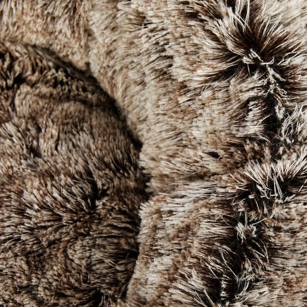 Donut Pet Bed Brown XL Plush Calming Nest Raised Rim Non-Slip Bottom