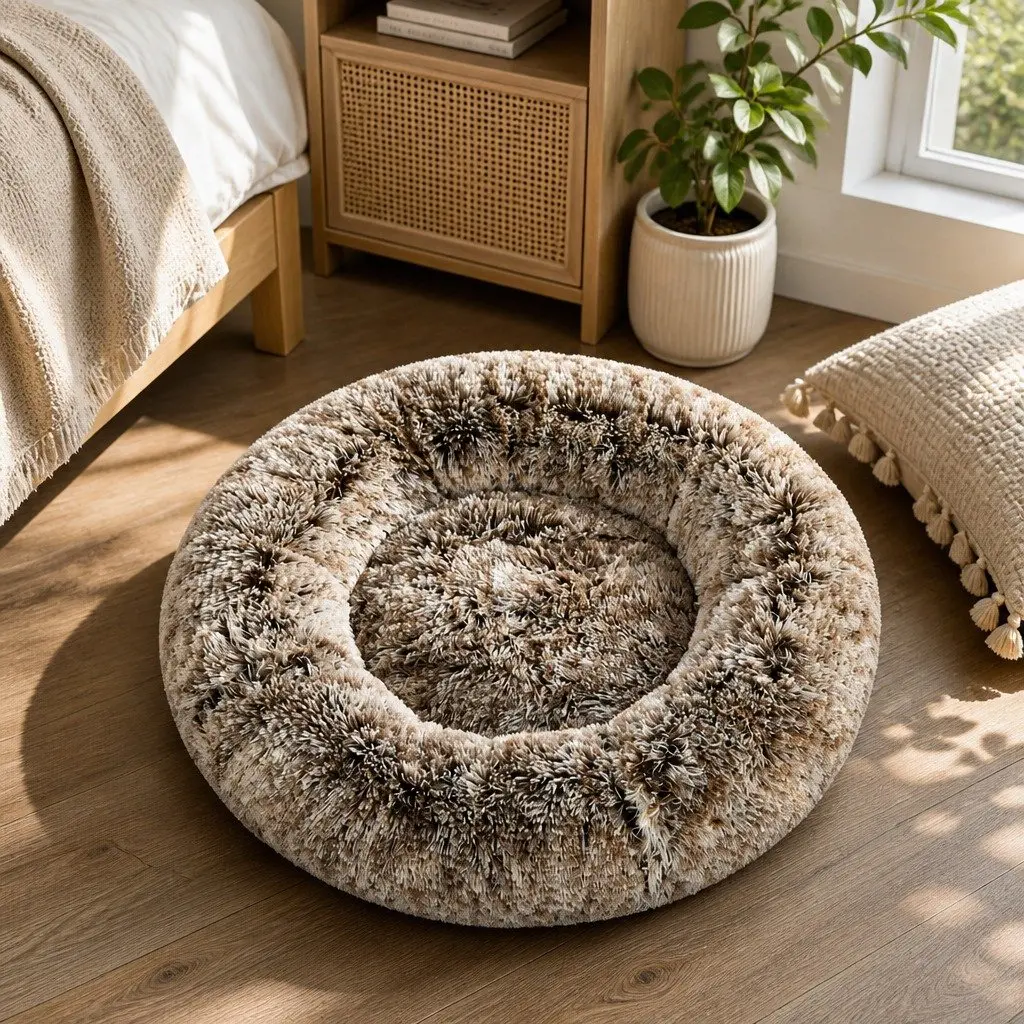 Pet Calming Bed Replaceable Cover Brown XXL Machine Washable Donut