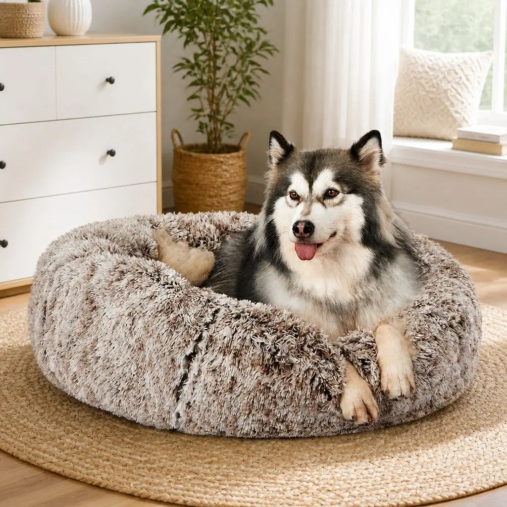 Pet Calming Bed Replaceable Cover Brown XXL Machine Washable Donut