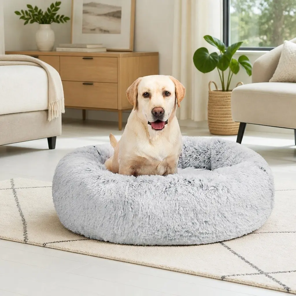 Dog Calming Bed Charcoal XXL Removable Cover Plush Donut-Shape Washable