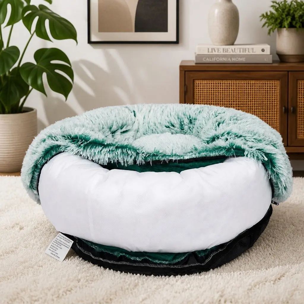 Dog Calming Bed Removable Cover XXL 120cm Teal Donut-Shaped Pet Bed Cover
