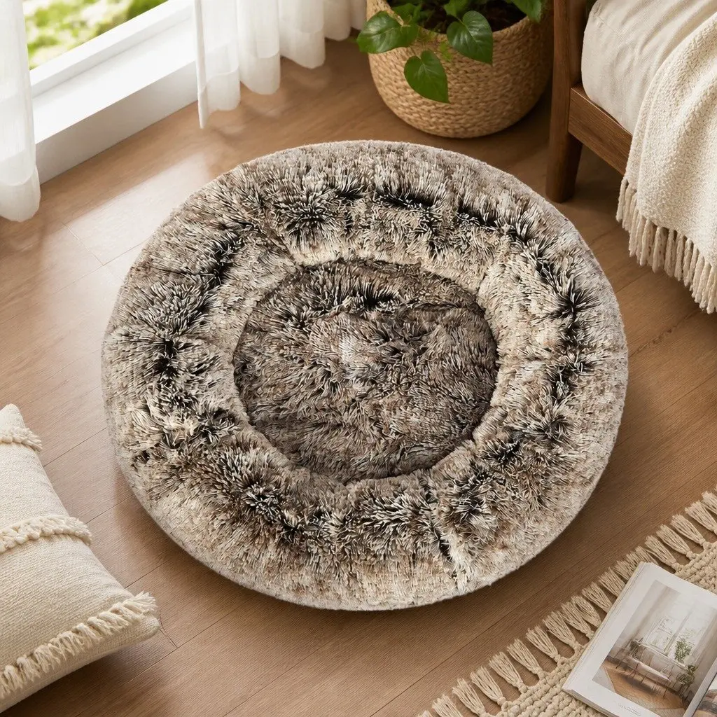 Pet Bed Coffee XXL Donut-Shaped Soft Warm Kennel with Non-Slip Bottom