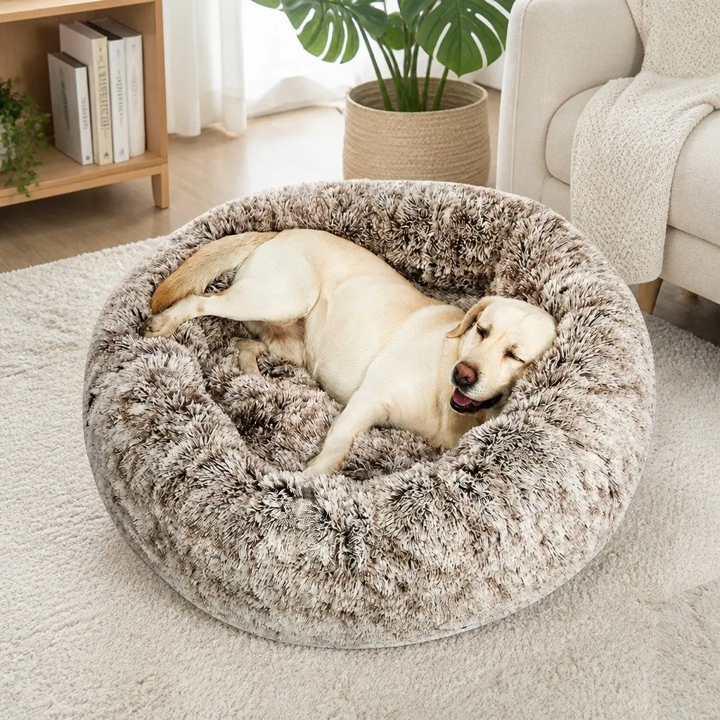 Pet Bed Coffee XXL Donut-Shaped Soft Warm Kennel with Non-Slip Bottom