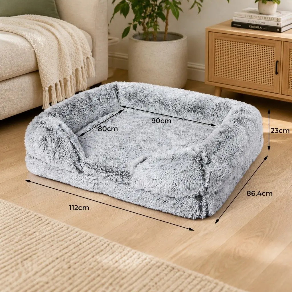 Orthopedic Pet Bed Grey Large Memory Foam Supportive Bolster Plush