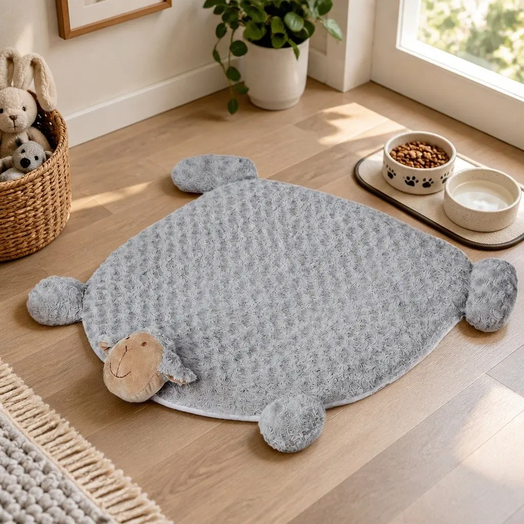 Pet Bed Grey Large Calming Cushion with Chewable Squeaky Toys Plush Waterproof Anti-slip