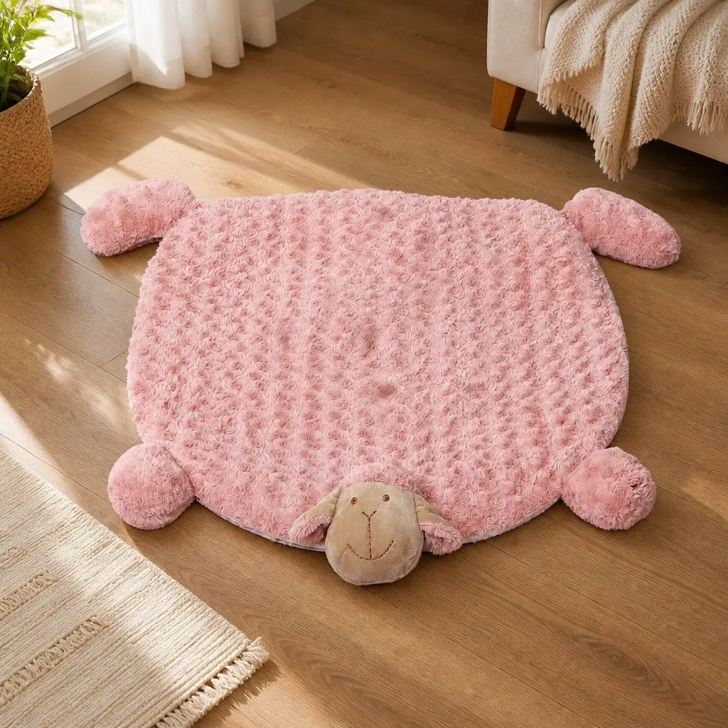 Pet Bed Plush Pink Large Calming Cushion with Squeaky Corner Toys