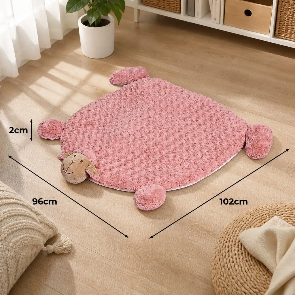 Pet Bed Plush Pink Large Calming Cushion with Squeaky Corner Toys