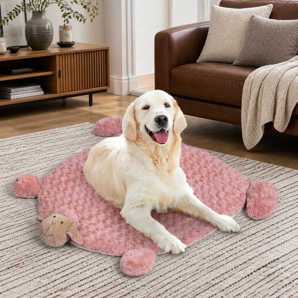 Pet Bed Plush Pink Large Calming Cushion with Squeaky Corner Toys