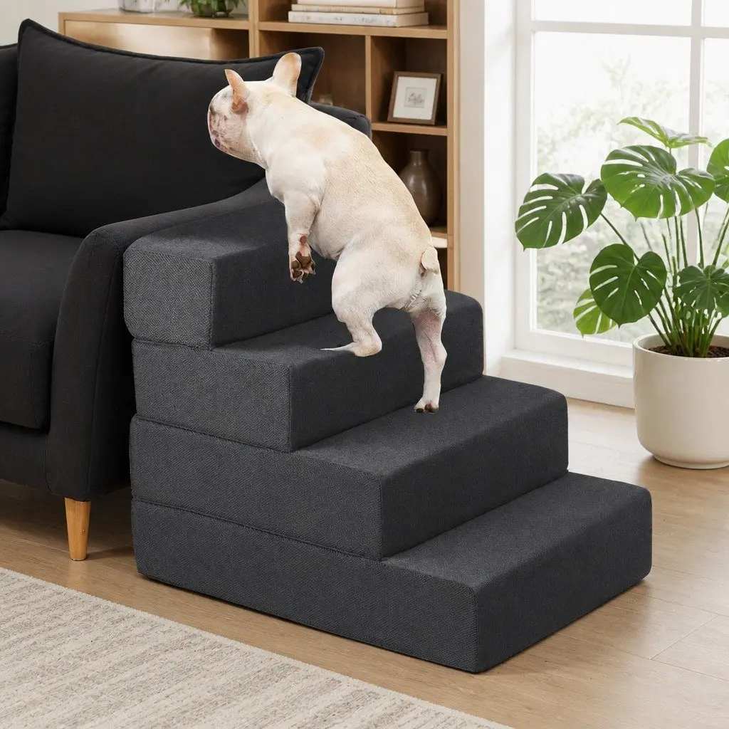 Pet Stairs Grey 3 Step Adjustable Height Portable Climbing Helper