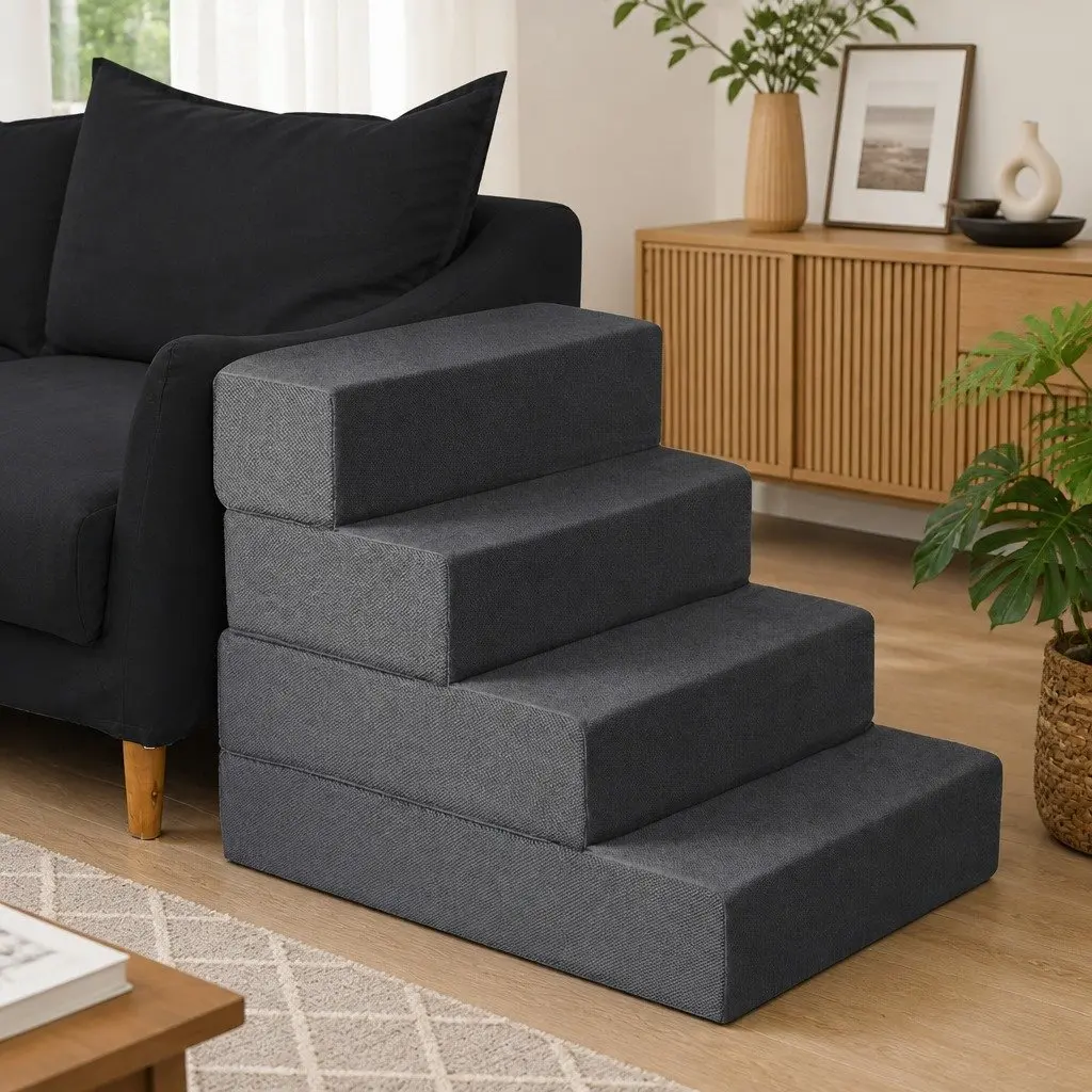 Pet Stairs Grey 2 Steps Adjustable Height Anti-Slip Bottom for Dogs Cats Small Animals Indoor