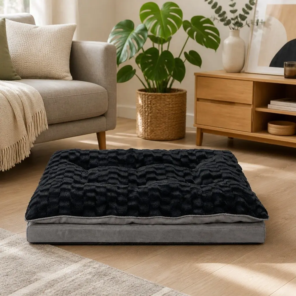 Dog Bed Grey XL Memory Foam Soft Plush Washable Cover Ergonomic Contour