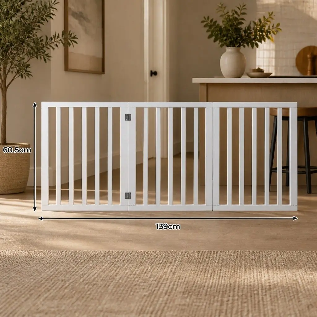 Wooden Pet Gate Dog Fence Foldable Free Standing Barrier White Grey Black