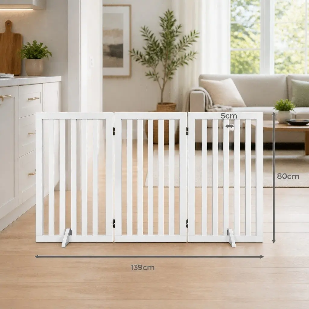 Wooden Pet Gate White 3 Panel Foldable Dog Fence Safety Barrier Indoor Outdoor Playpen
