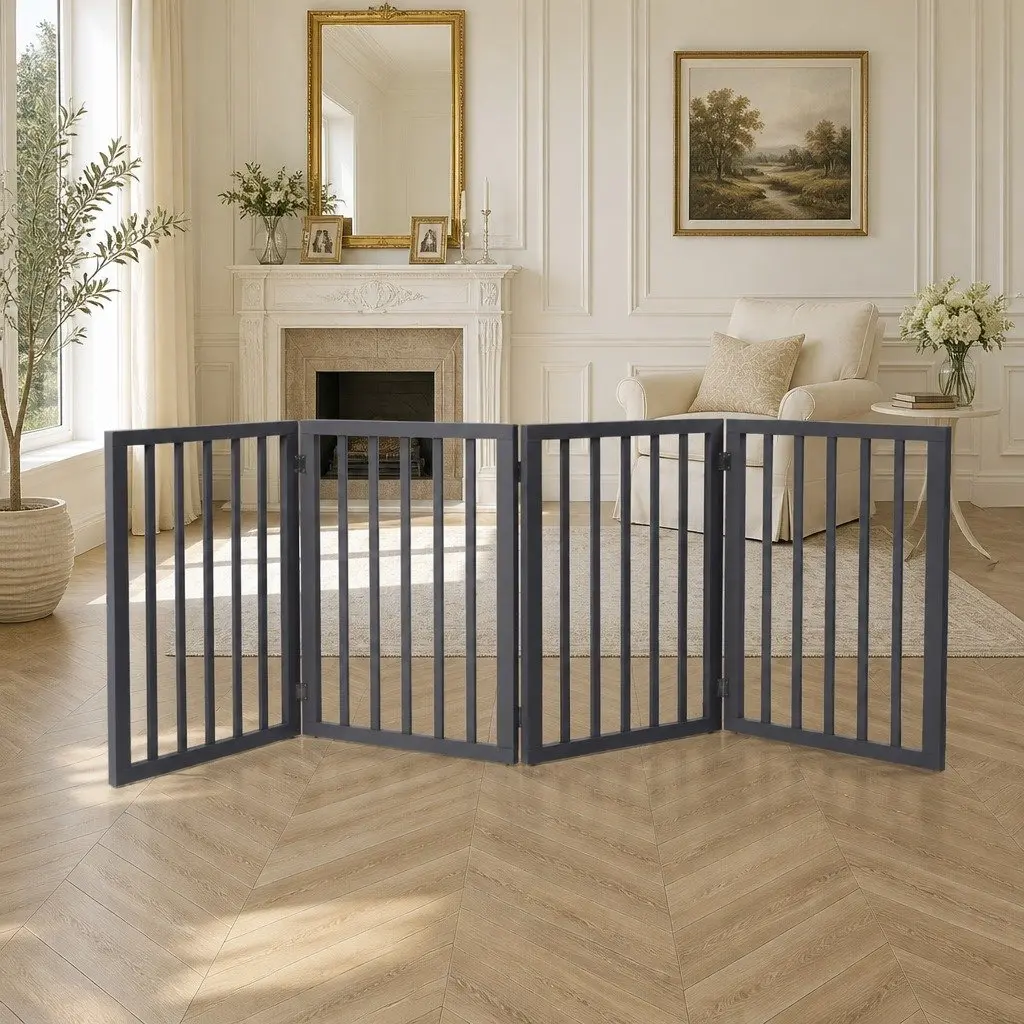 Wooden Pet Gate White Foldable Portable Indoor Barrier Safety Play