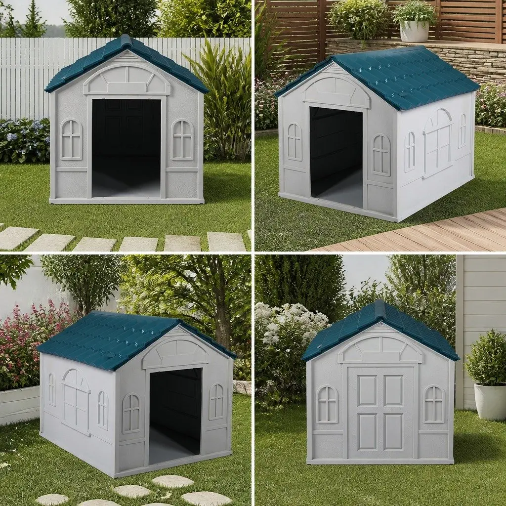 Large Blue Dog House Indoor Outdoor Plastic Waterproof with Ventilation
