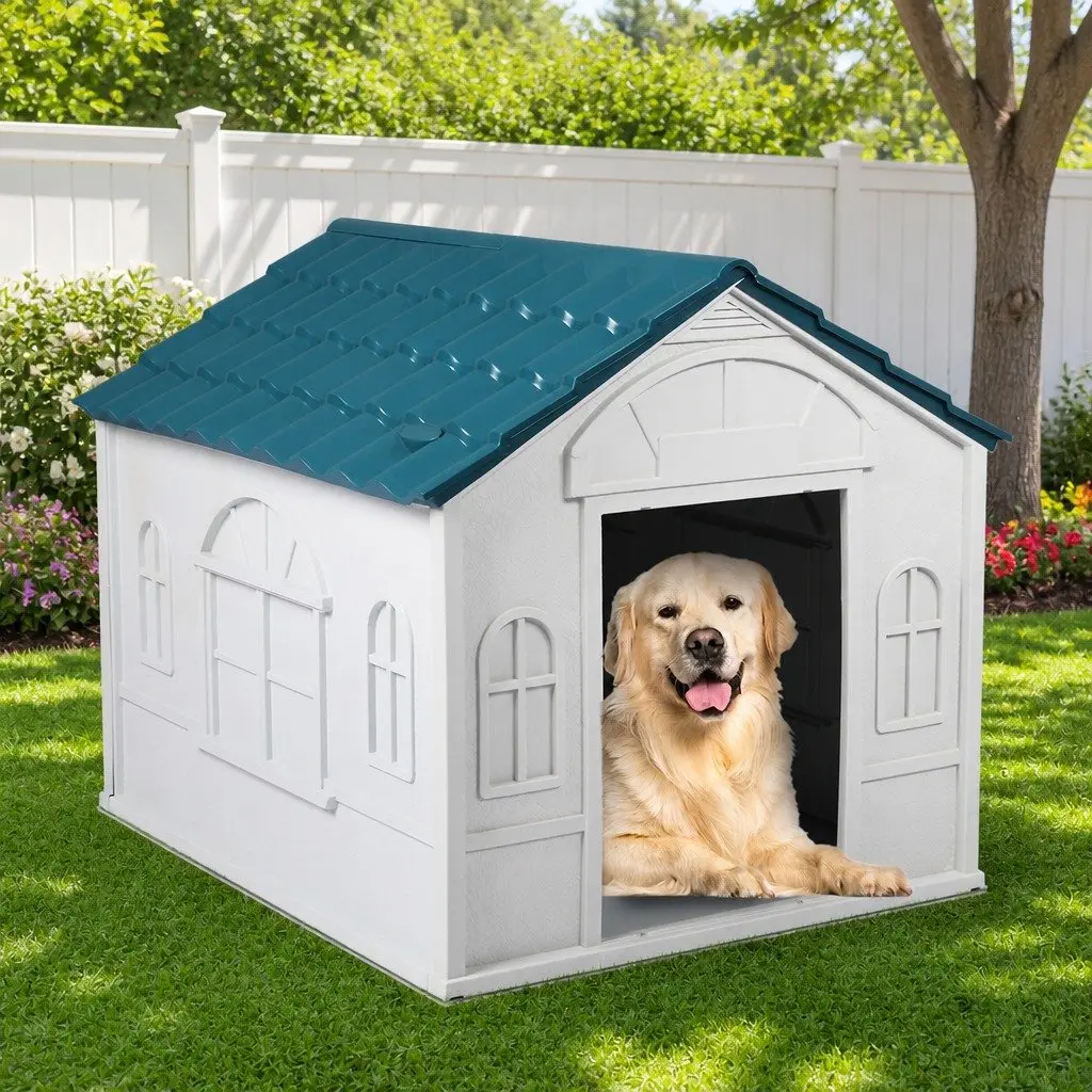 Large Blue Dog House Indoor Outdoor Plastic Waterproof with Ventilation