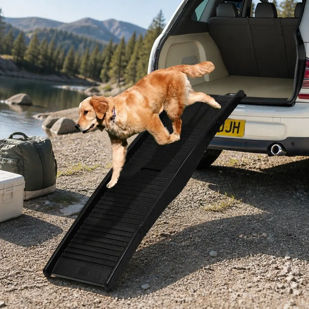Foldable Pet Ramp Grey Lightweight Non-Slip Safety Latch for Dogs