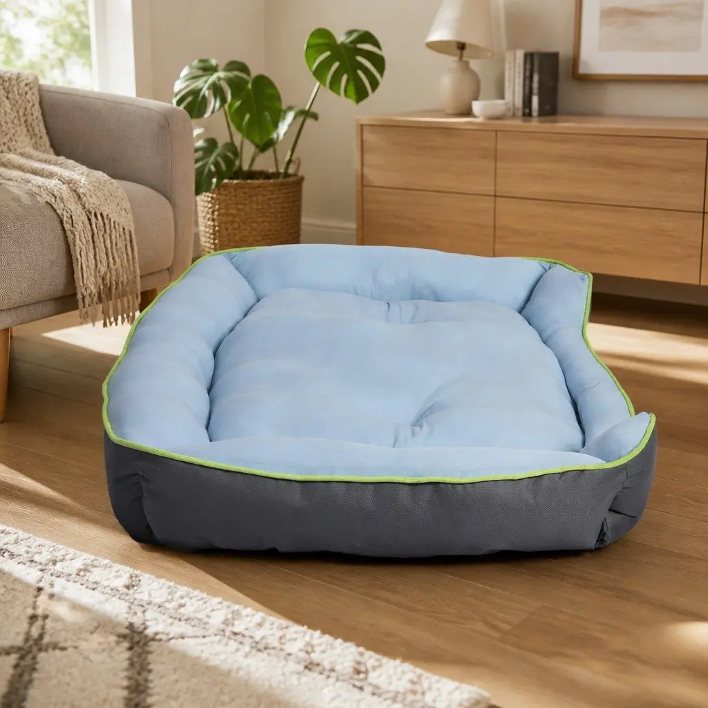 Pet Cooling Bed Grey Medium Self Cooling Fabric Supportive Bolster