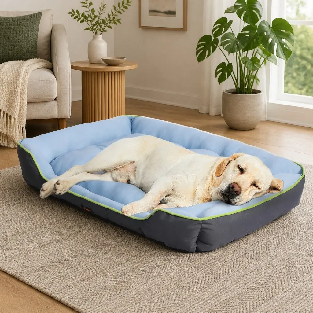 Pet Cooling Bed Grey Medium Self Cooling Fabric Supportive Bolster
