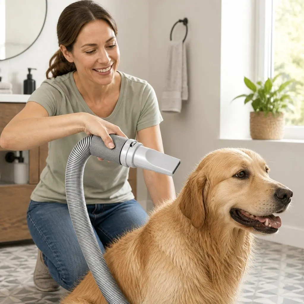 Pet Hair Dryer White Adjustable Temperature Anion Wind Control Nozzles