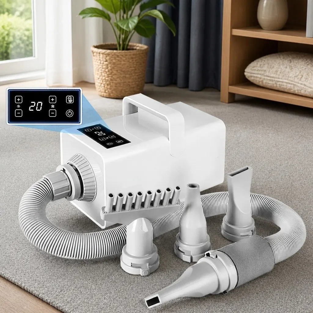 Pet Hair Dryer White Adjustable Temperature Anion Wind Control Nozzles