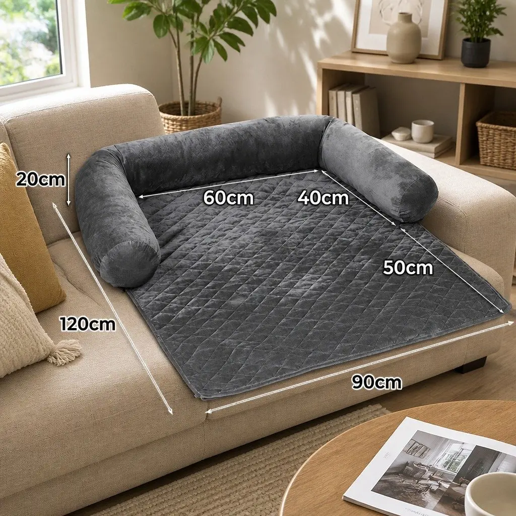 Pet Sofa Cover XL Dog Furniture Protector Washable Anti-Slip Bolster Grey