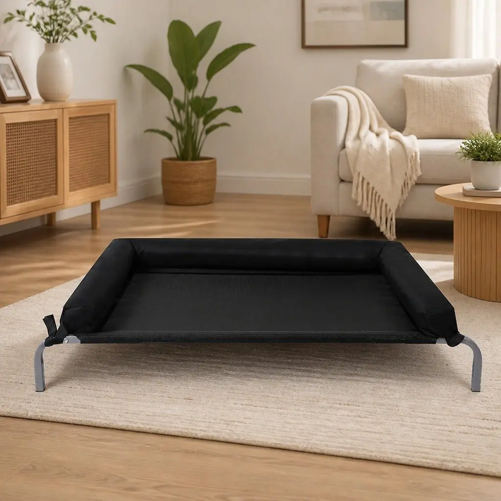 Elevated Pet Bed Black Large Raised Trampoline Mesh for Indoor Outdoor Use