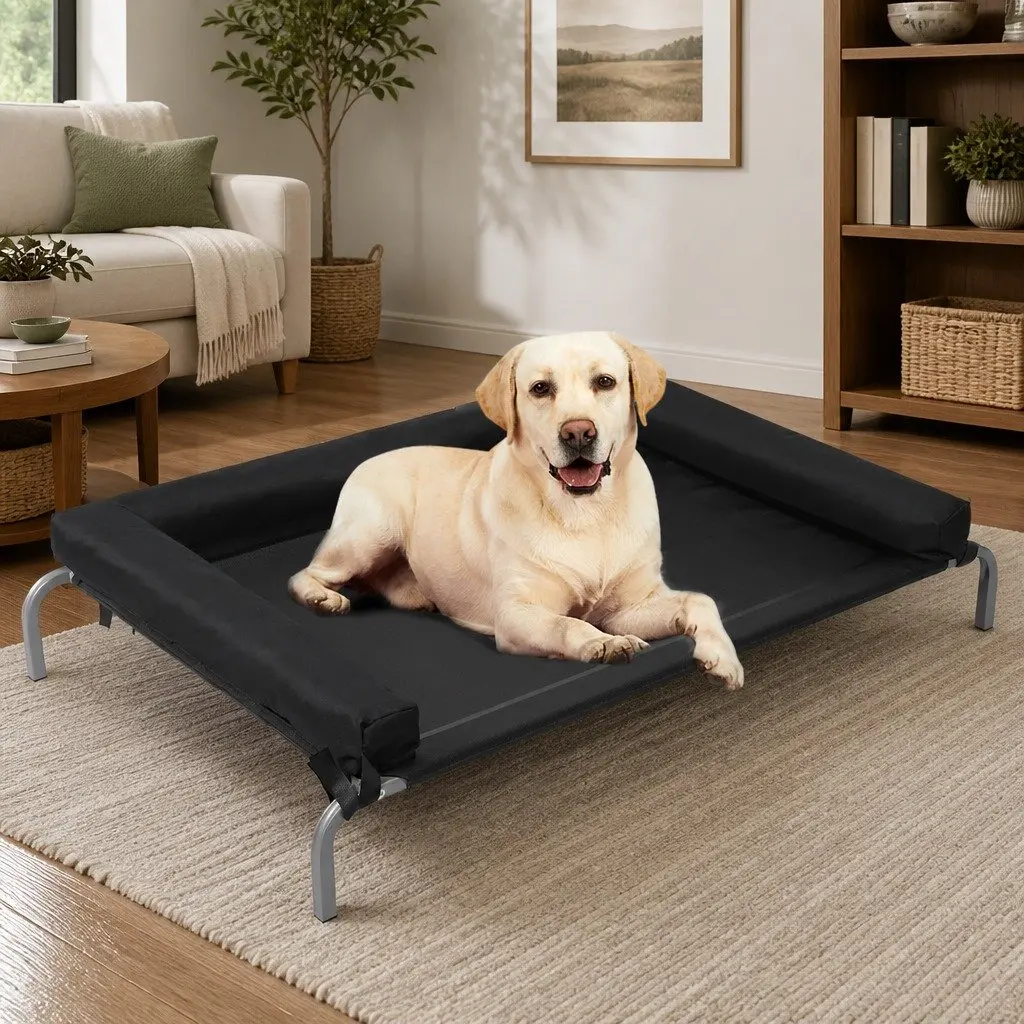 Elevated Pet Bed Black Large Raised Trampoline Mesh for Indoor Outdoor Use