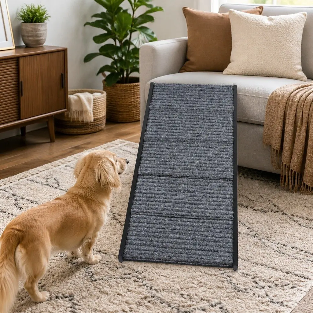 Adjustable Pet Ramp Black Folding Portable Non-Slip Surface Three Height Settings