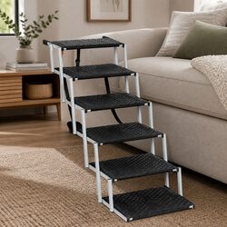 Pet Ramp Dog Stairs Foldable Car SUV Travel Step Adjustable Height 90kg Capacity