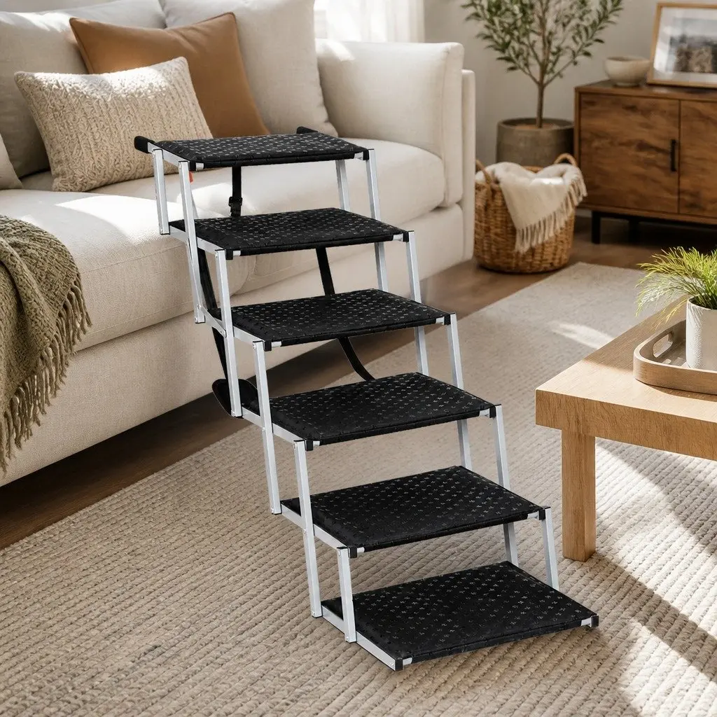 Pet Ramp Black Foldable Adjustable Height 90kg Capacity
