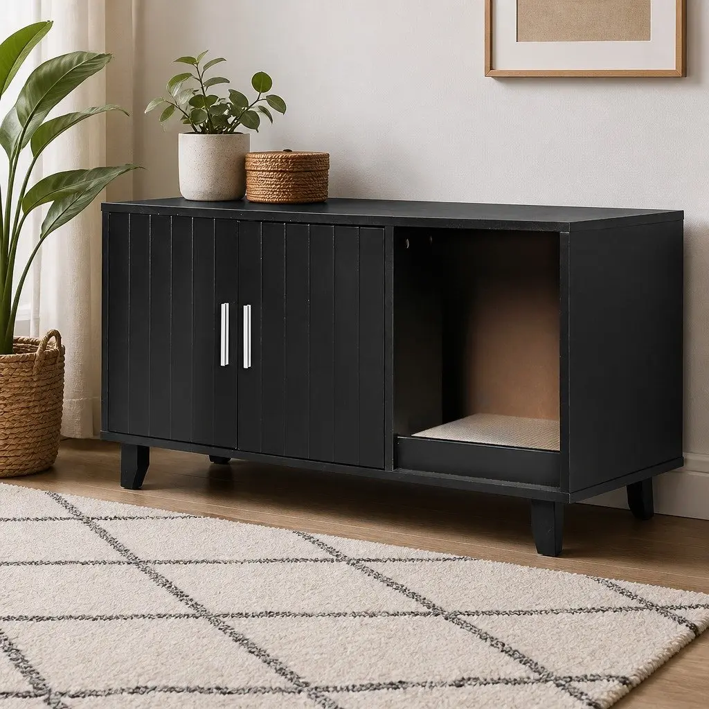 Cat Litter Box Cabinet with Scratch Board