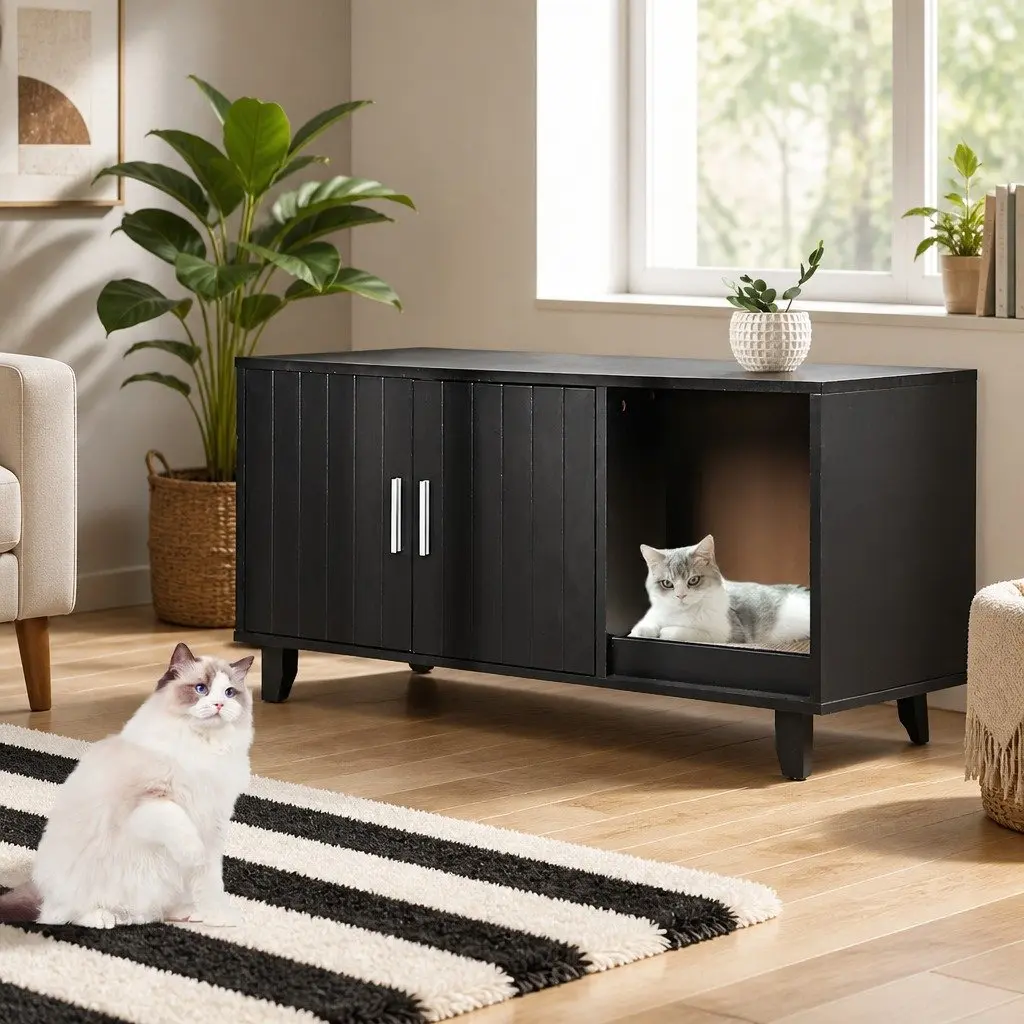 Cat Litter Box Cabinet with Scratch Board