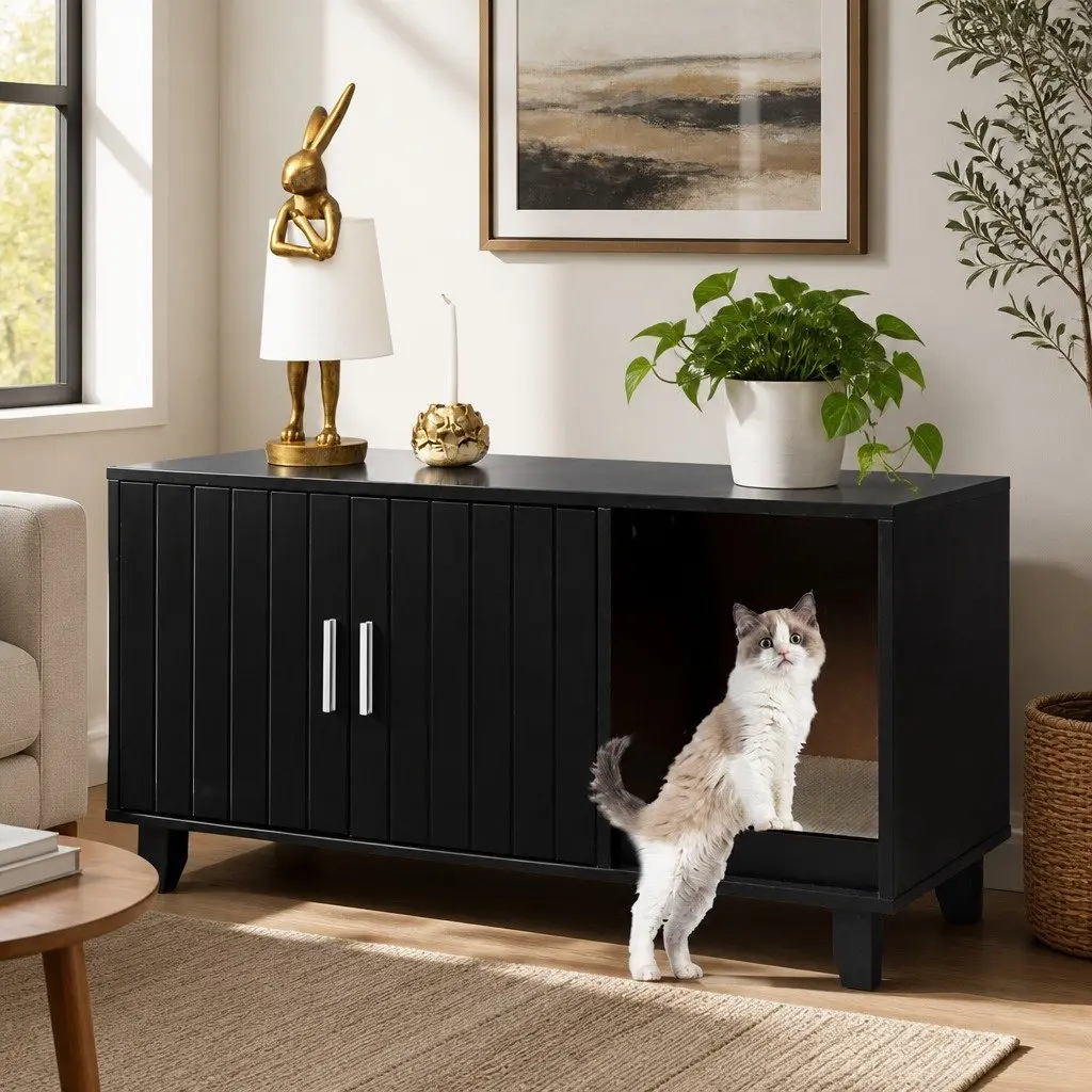 Cat Litter Box Cabinet with Scratch Board