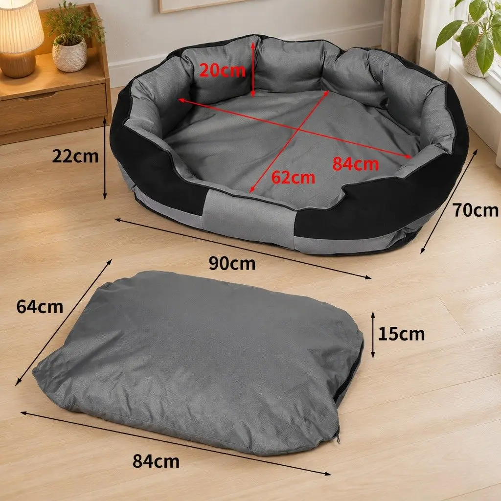Pet Bed Grey Black Medium Waterproof Orthopaedic Removable Cover Washable