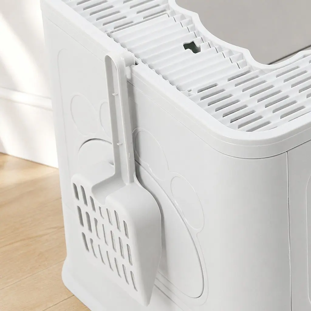 Foldable Cat Litter Box Enclosed Entry Exit Door Removable Drawer Shovel Grey