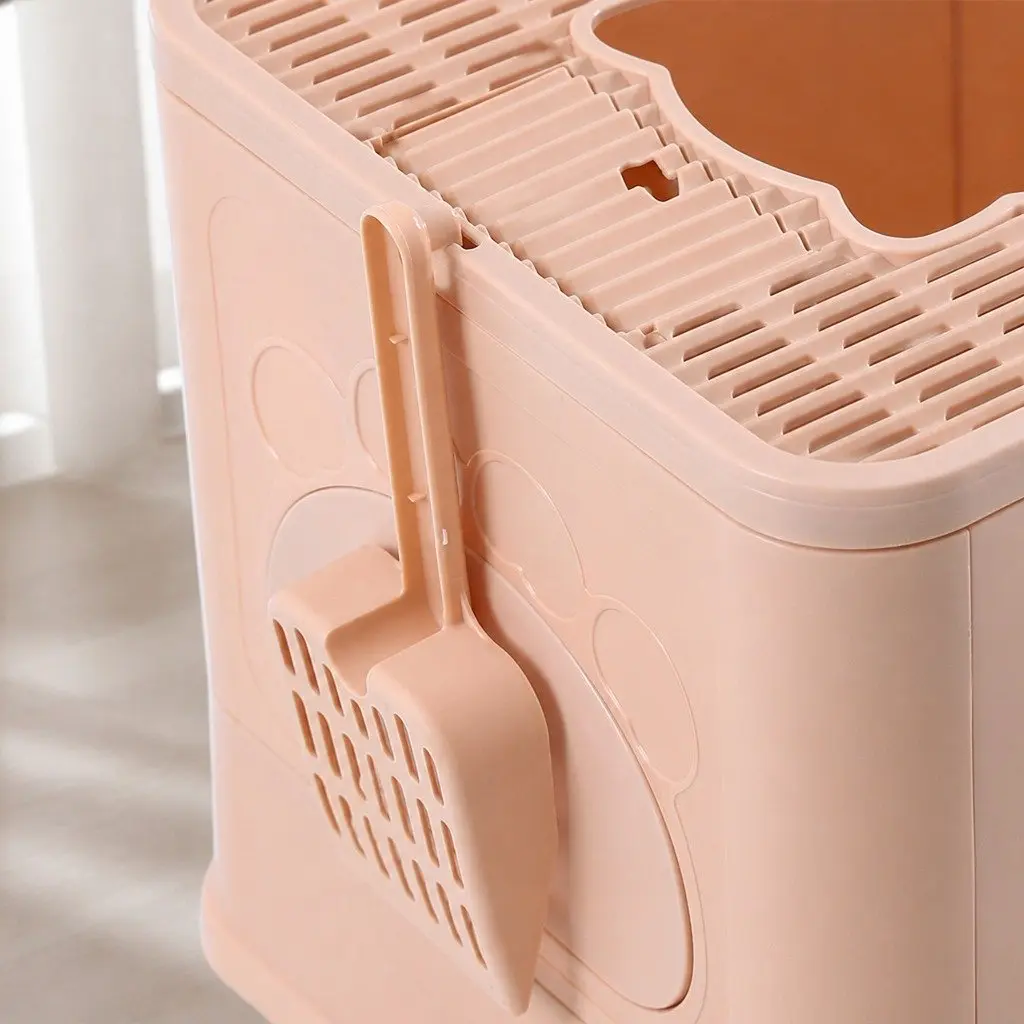 Foldable Cat Litter Box Grey Enclosed Tray with Entry Exit Door Removable Drawer