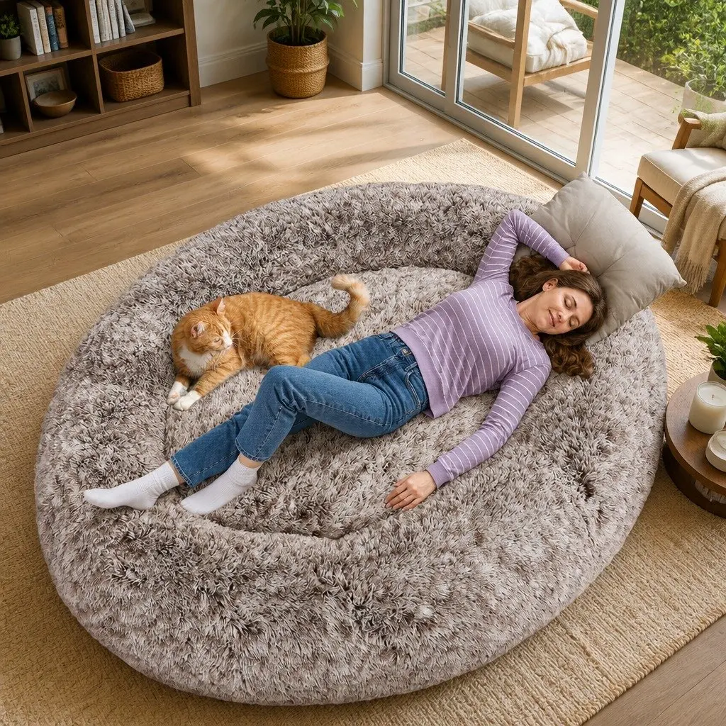 Pet Bed Brown 1.8m Fluffy Nap Bed Faux Fur Removable Cover