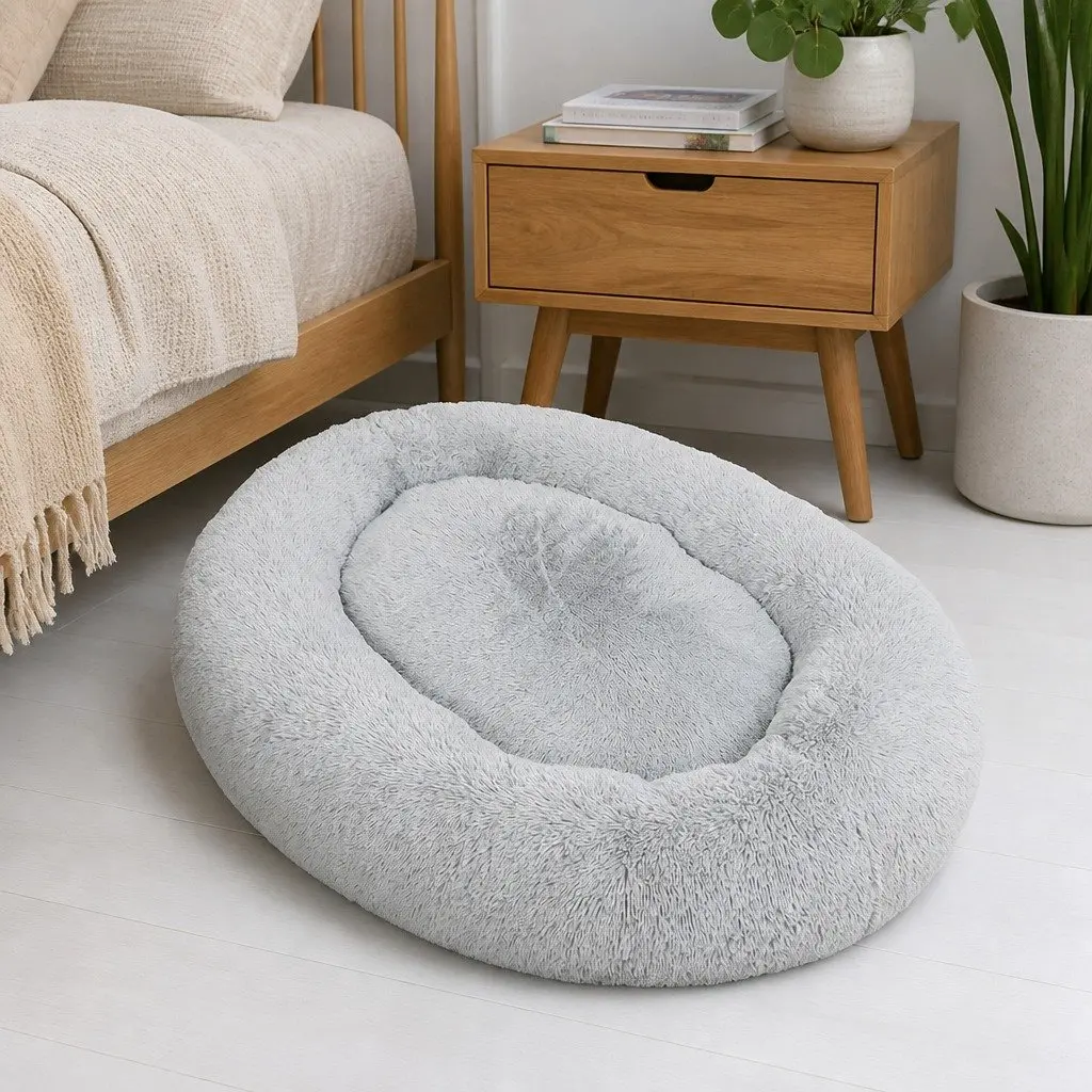Large Pet Bed Grey 1.8m Soft Fluffy Machine Washable