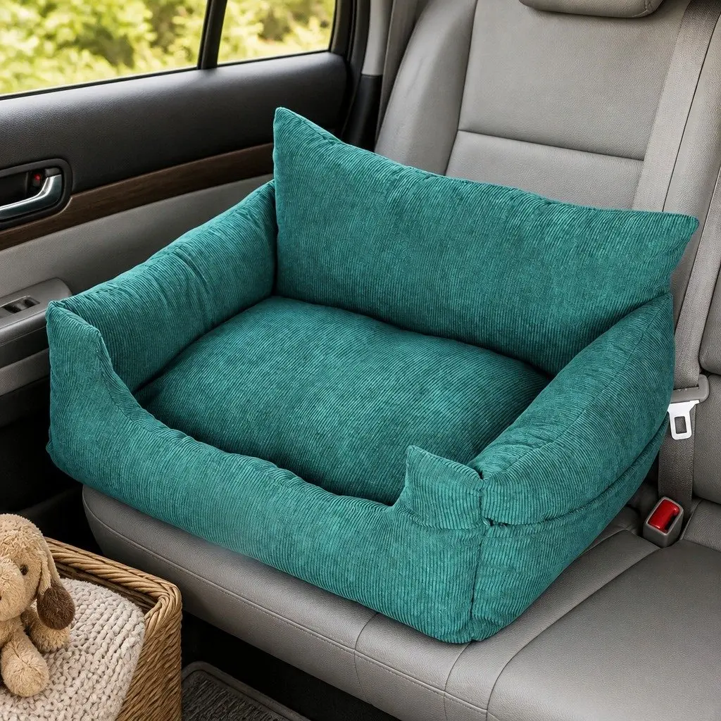 Pet Car Booster Seat Green Large Adjustable Safety Belt Removable Cover