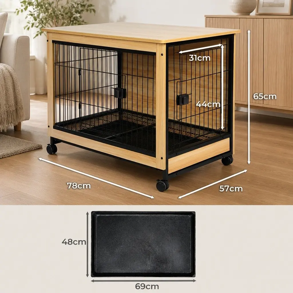Wooden Dog Kennel Large End Table Two Doors Removable Tray