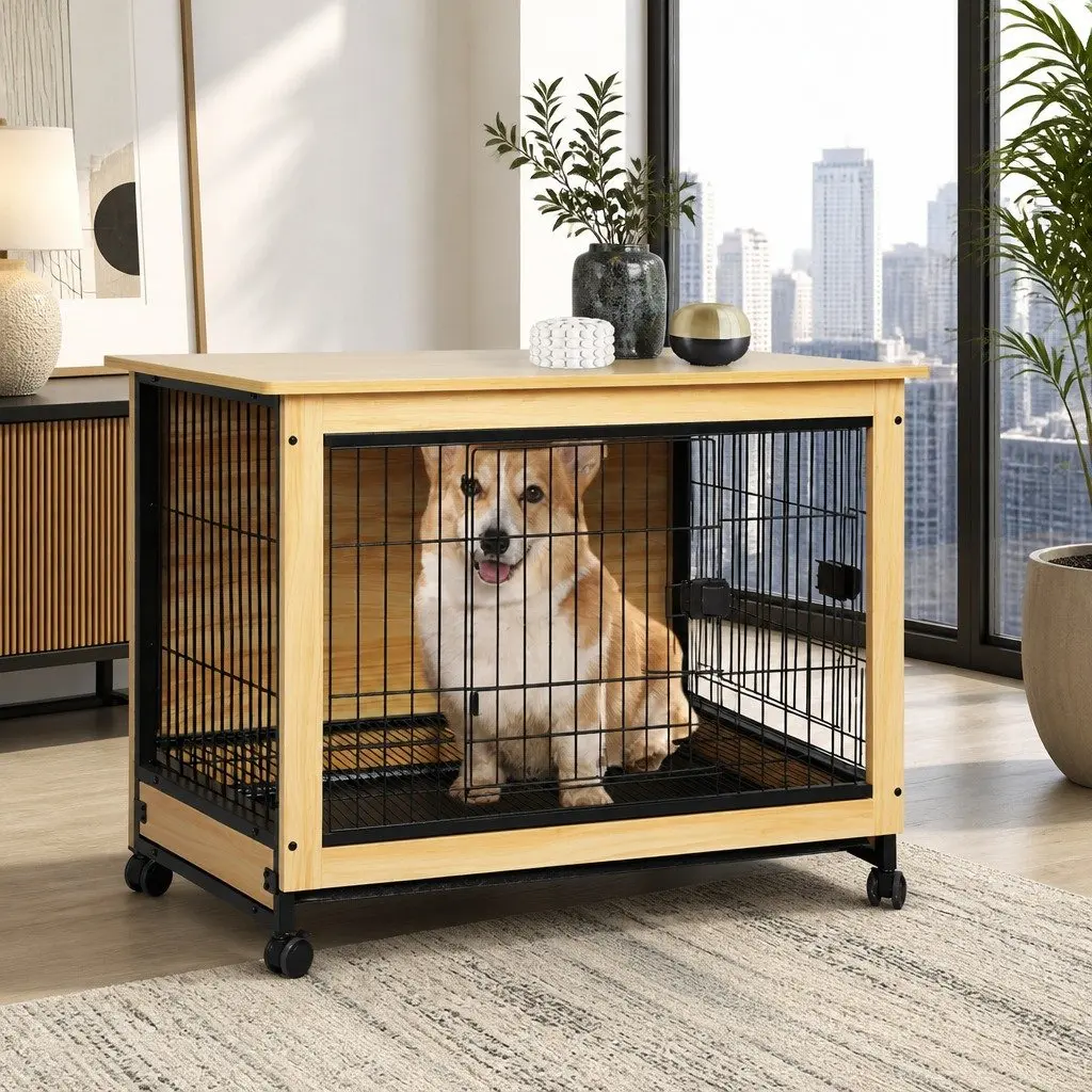 Wooden Dog Kennel Large End Table Two Doors Removable Tray