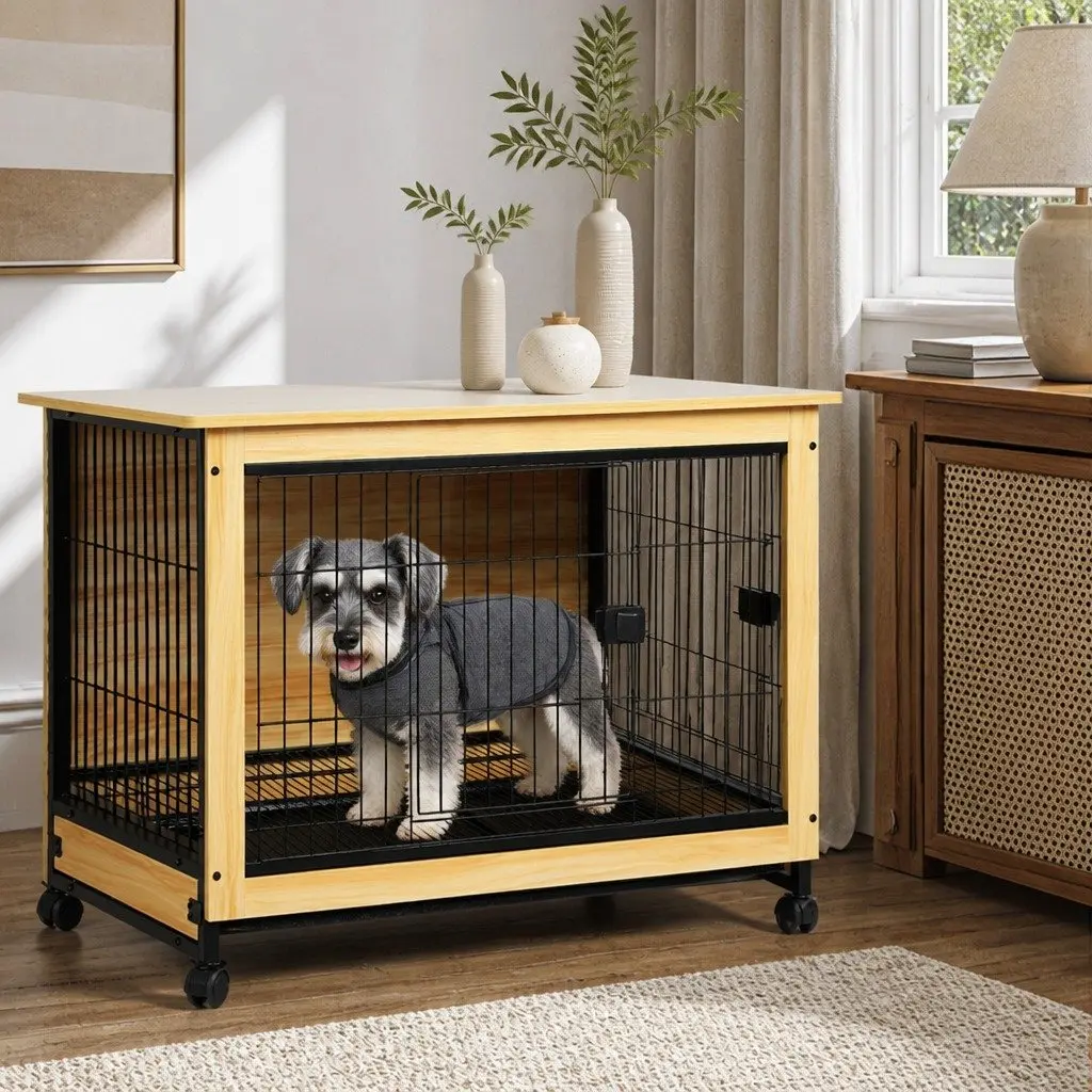 Wooden Dog Kennel End Table Medium M Two Doors Removable Tray