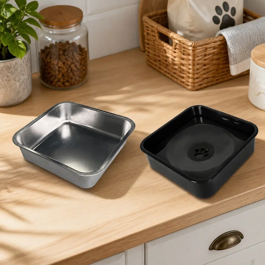 Elevated Pet Feeder Black Height Adjustable Stainless Steel Non-Slip Bowl