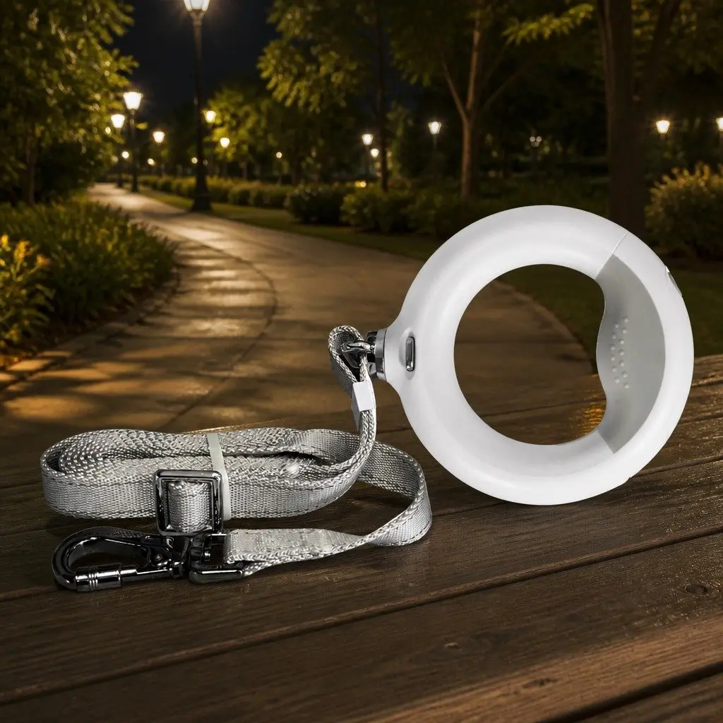 LED Dog Leash White 2m USB Rechargeable Night Safety Light for Medium Large Dogs